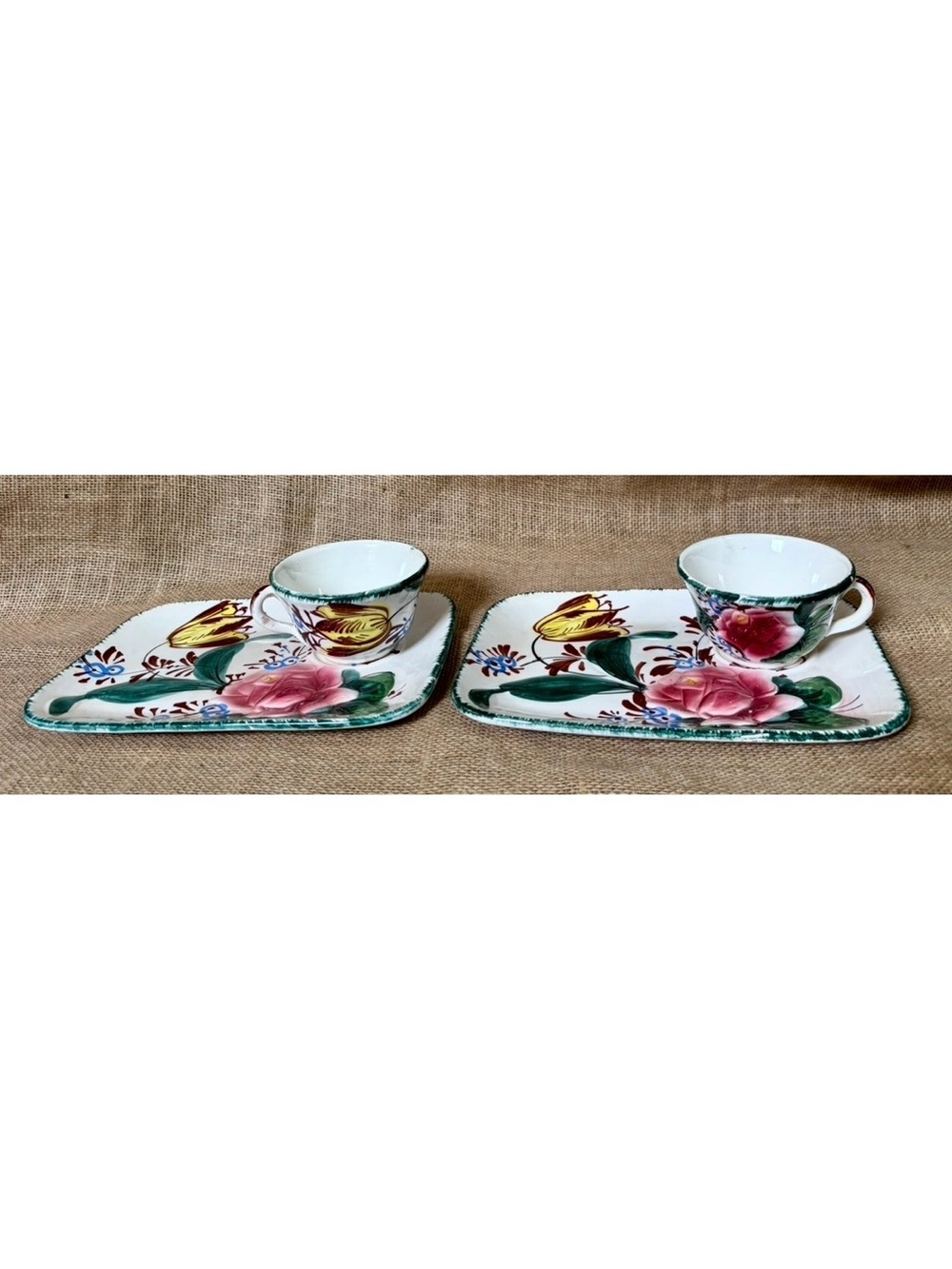Vintage Italy Art Pottery Nove Rose Snack Plate Tray And Mug Cup Set Cottagecore